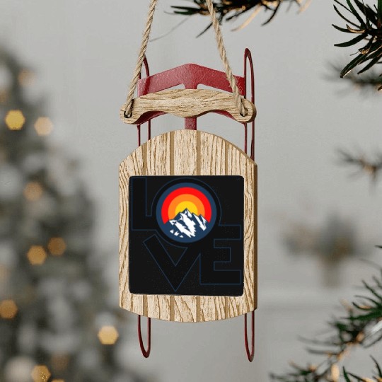 I Love Mountains Retro Sunset Design Sled Ornaments