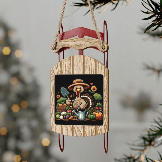 Thanksgiving Garden Turkey Gardener Vegetable Sled Ornaments