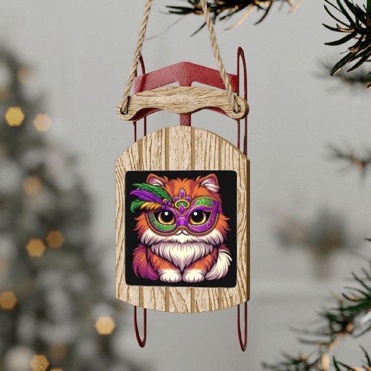Mardi Gras Persian Cat, Dressed-up Cat Sled Ornaments