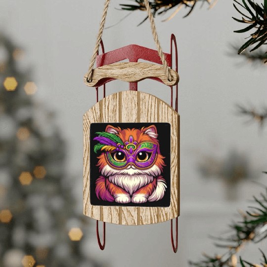 Mardi Gras Persian Cat, Dressed-up Cat Sled Ornaments