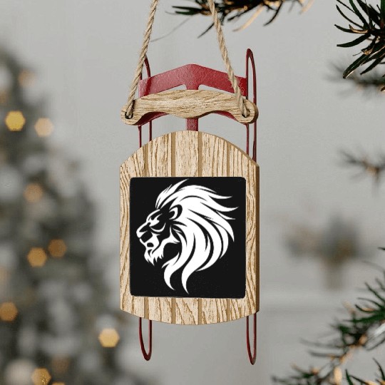 Angry Lion Head Tattoo Style Waving Mane Sled Ornaments