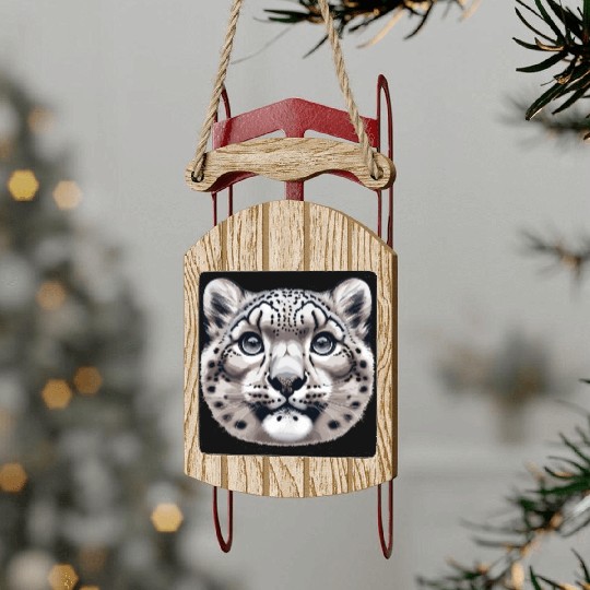 Snow Leopard Leopard White Leopard Sled Ornaments