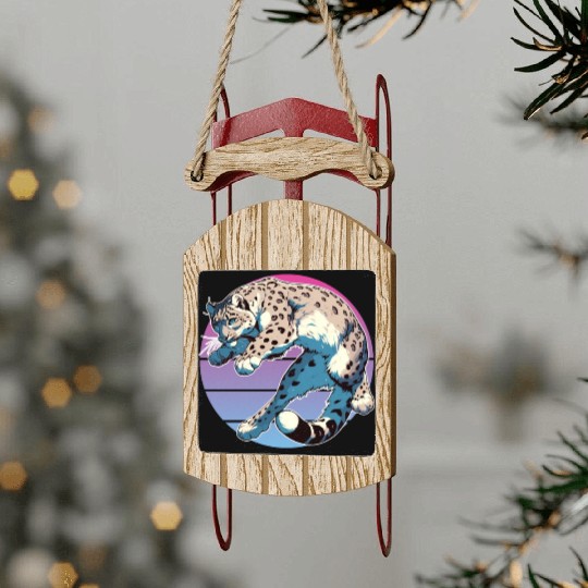 Snow Leopard Leopard White Leopard Sled Ornaments