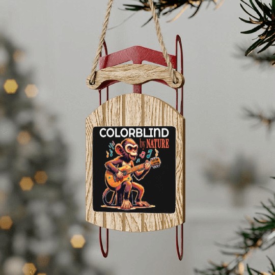Colorblind by Nature, Melodic Monkey Strums Sled Ornaments