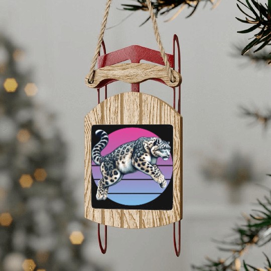 Snow Leopard Leopard White Leopard Sled Ornaments