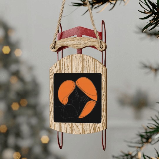 Elegant Lesbian Couple Kissing Line Drawing Sled Ornaments