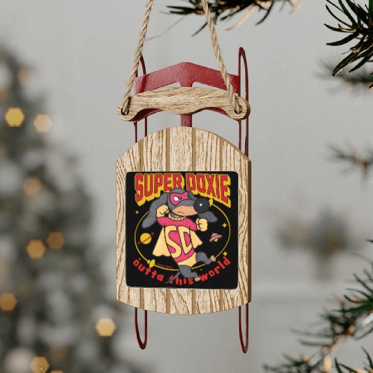 Cute Superhero Super Doxie Dog Outta this World Sled Ornaments