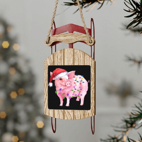 Pig Christmas Light Sled Ornaments