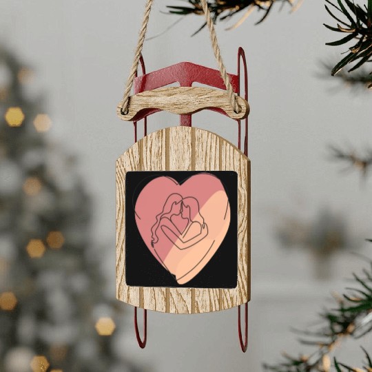 Lesbian Couple in Heart Sled Ornaments