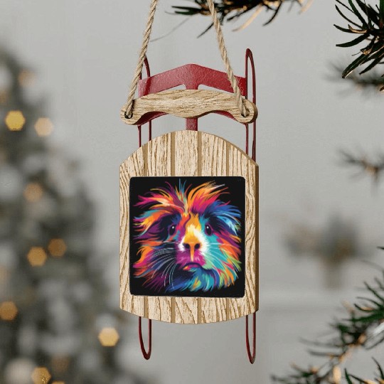 Watercolor Colorful Guinea Pig Colorful Sled Ornaments