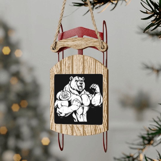 Brown Bear Biceps Tattoo I Love Mom Sled Ornaments