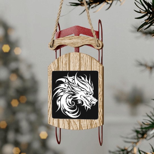 Roaring Chinese Dragon In Tattoo Style Sled Ornaments