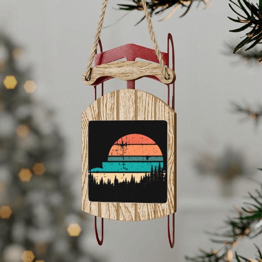 Retro Evergreen Sunset Stepped Circle Design Sled Ornaments