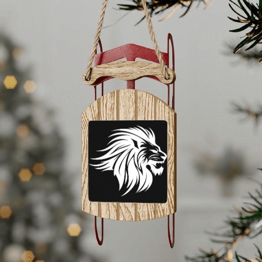 Waving Mane Lion Head Tattoo Ink Style Sled Ornaments