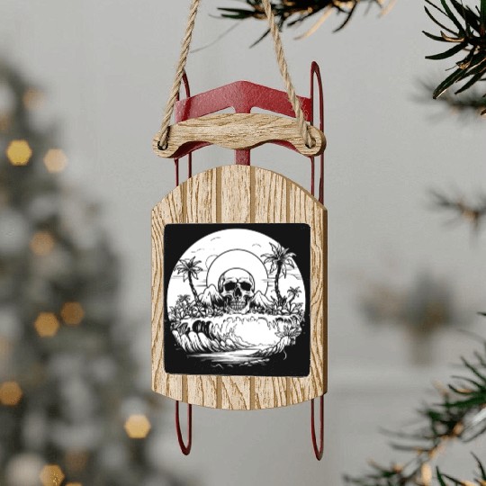 Surfing Surfer Sunset Skull Nature Sled Ornaments