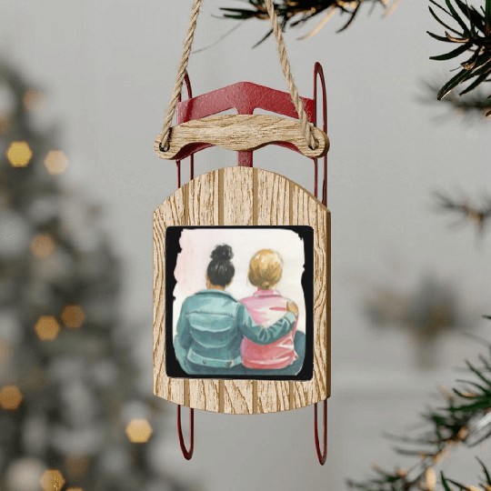 Watercolor Lesbian Couple Sled Ornaments