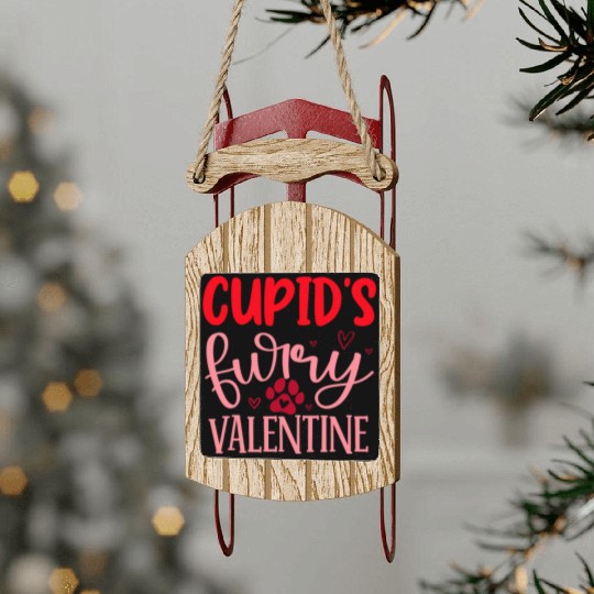 Cupid s furry valentine Sled Ornaments