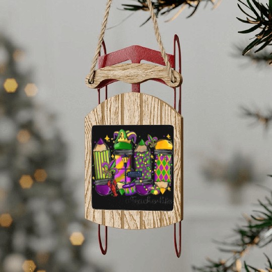 mardi gras teacher life Sled Ornaments