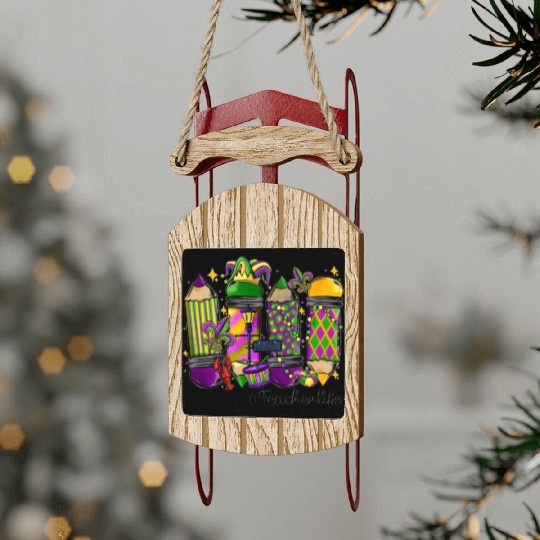 mardi gras teacher life Sled Ornaments
