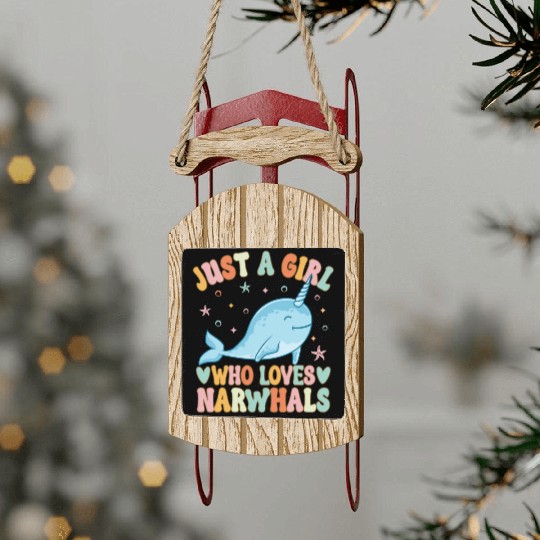 Narwhal Girl Narwhal Lover Sled Ornaments
