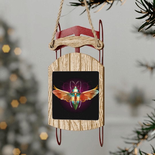 imaginative colorful shimmering insect with wings Sled Ornaments