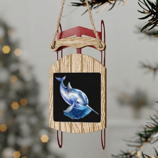 Narwhal Whale Sled Ornaments