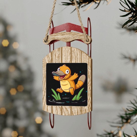 Whimsical Platypus Frolicking in a Pond Sled Ornaments