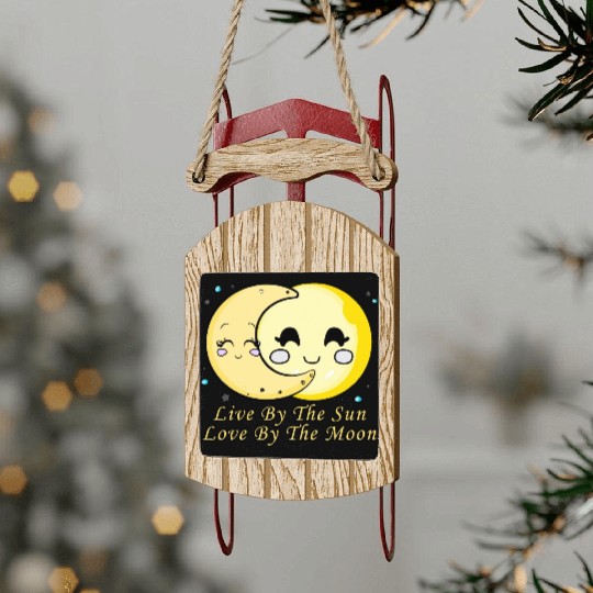 Live By The Sun Love By The Moon, Cartoon Sun Moon Sled Ornaments