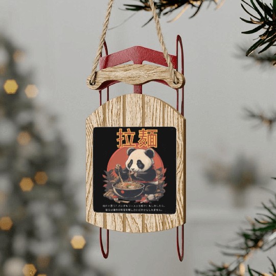 Panda eating Ramen Sled Ornaments