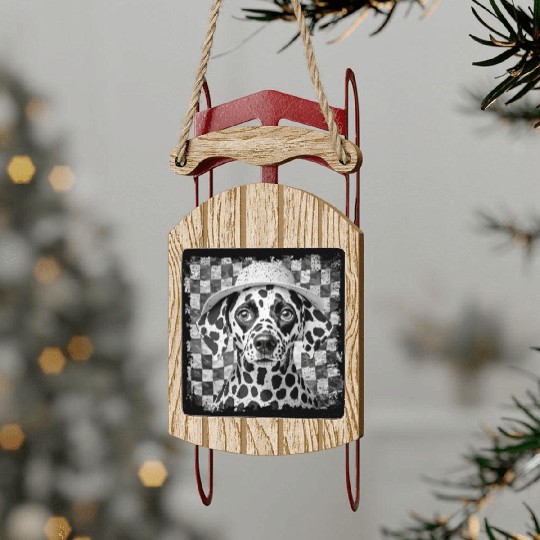 funny Dalmatian with hat Sled Ornaments