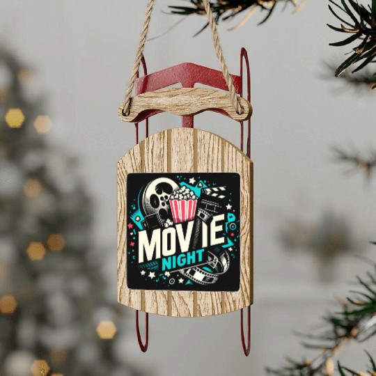 Movie Night Popcorn Film Theatre Cinema Ticket Sled Ornaments