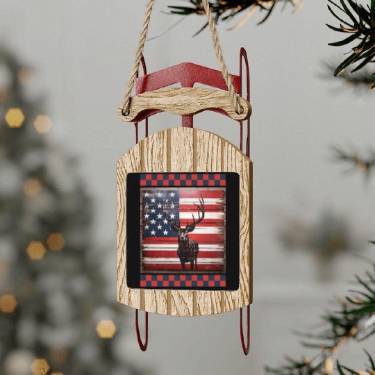 American Flag Deer Tracks Woodland Camo Hunting Sled Ornaments