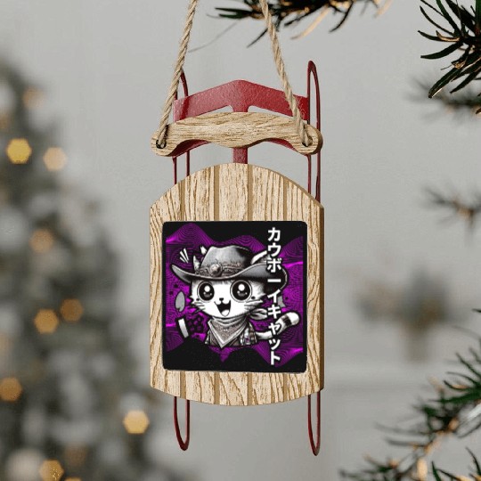 Yeehaw Meow: Manga Cowboy Cat Extravaganza Sled Ornaments