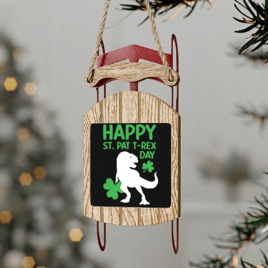 Funny Happy St. Pat T-Rex Day Sled Ornaments