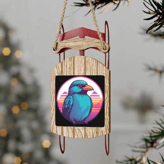 Synthwave Blue Bird 2 Sled Ornaments