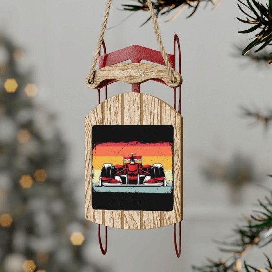 Retro vintage Formula Racing Lovers Silhouette Sled Ornaments