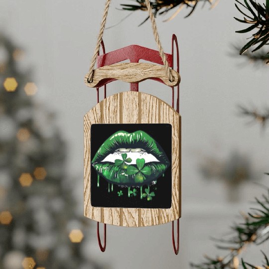 St Patrick Irish Green Lips Sled Ornaments