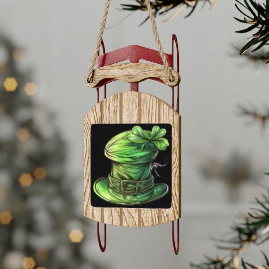 St Patrick Irish Green Hat Sled Ornaments