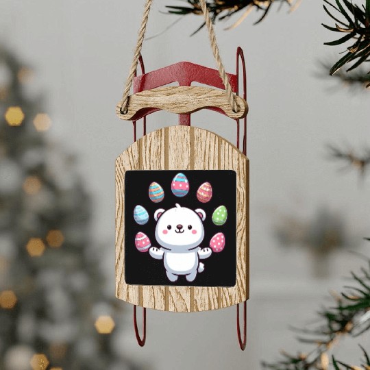 Cartoon Polar Bear Easter Egg Design Sled Ornaments