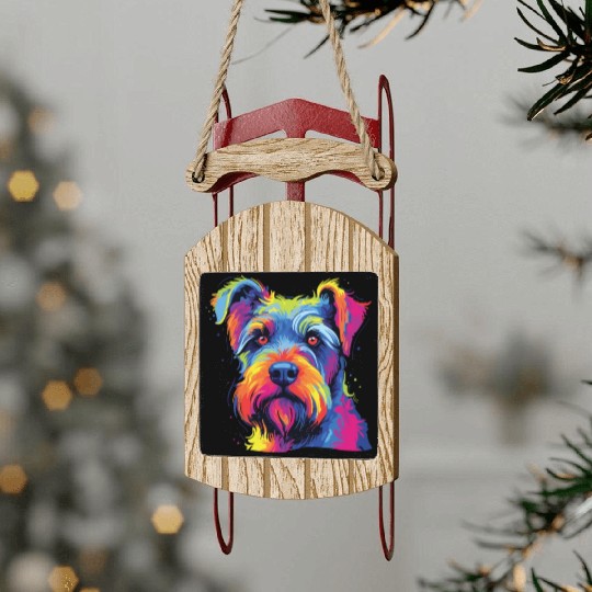 Watercolor Colorful Standard Schnauzer Sled Ornaments