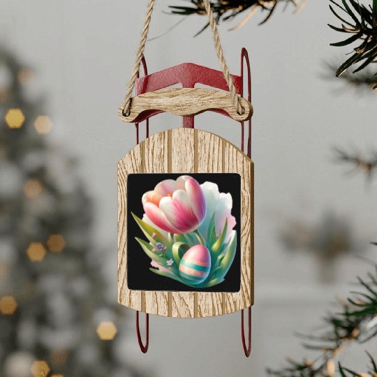 Spring Colorful Tulip With Easter Egg Sled Ornaments