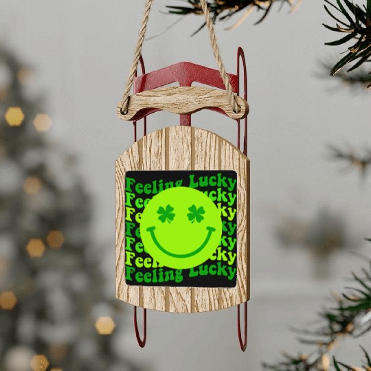 Irish Clover Feeling Lucky Smiling Face Sled Ornaments