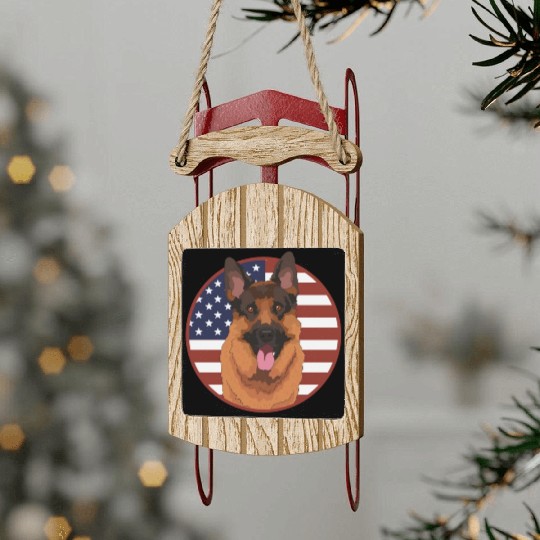German Shepherd US Flag Dog Owner Sled Ornaments