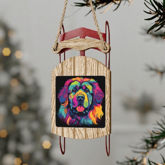 Watercolor Colorful Tibetan Mastiff Sled Ornaments