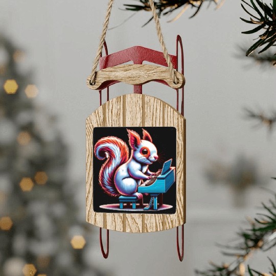 Squirrel Nuts Animal Lover Playing Piano Design Sled Ornaments
