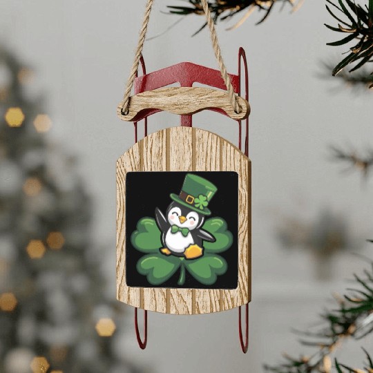 St. Patrick's Day Penguin: Cute Cartoon Design Sled Ornaments