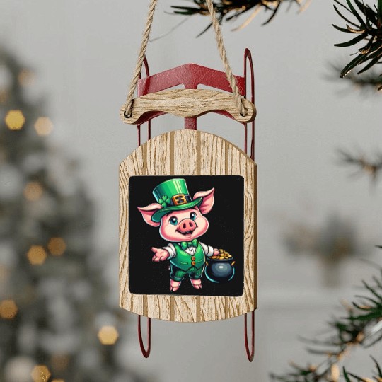 Cute St. Patrick's Piglet Sled Ornaments