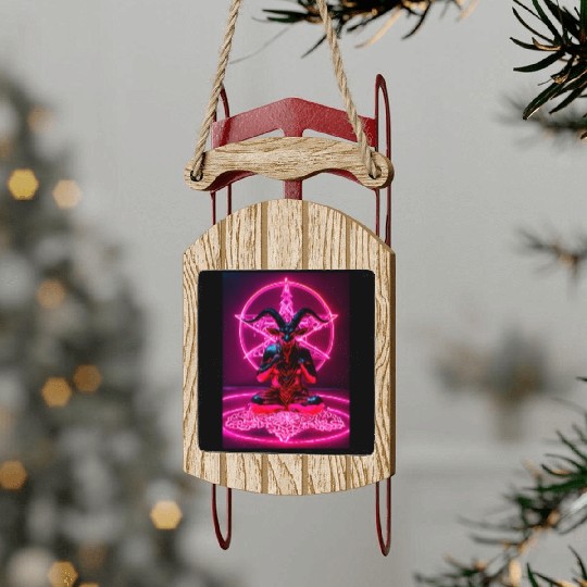 Baphomet made of diamonds and glitter neon light Sled Ornaments
