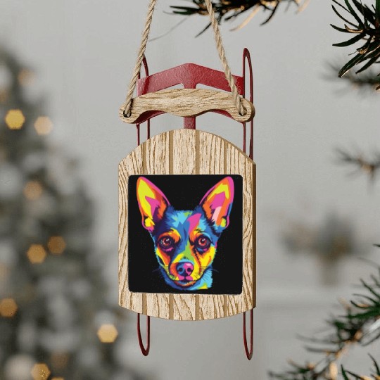 Watercolor Colorful American Toy Terrier Sled Ornaments