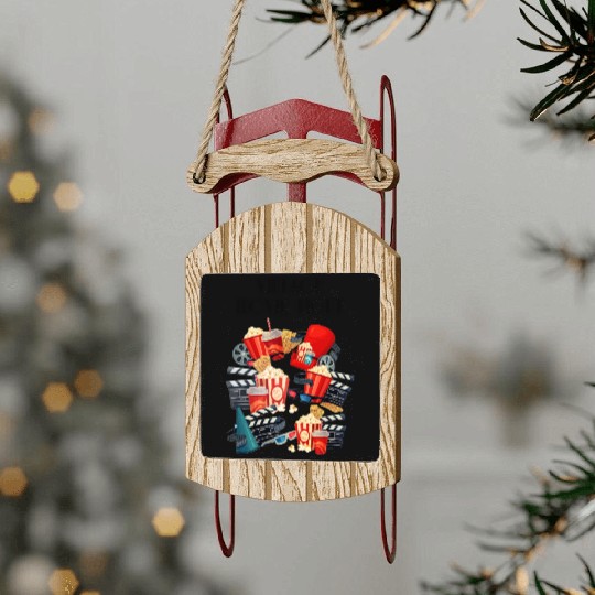 Popcorn Vintage Movie Night Sled Ornaments